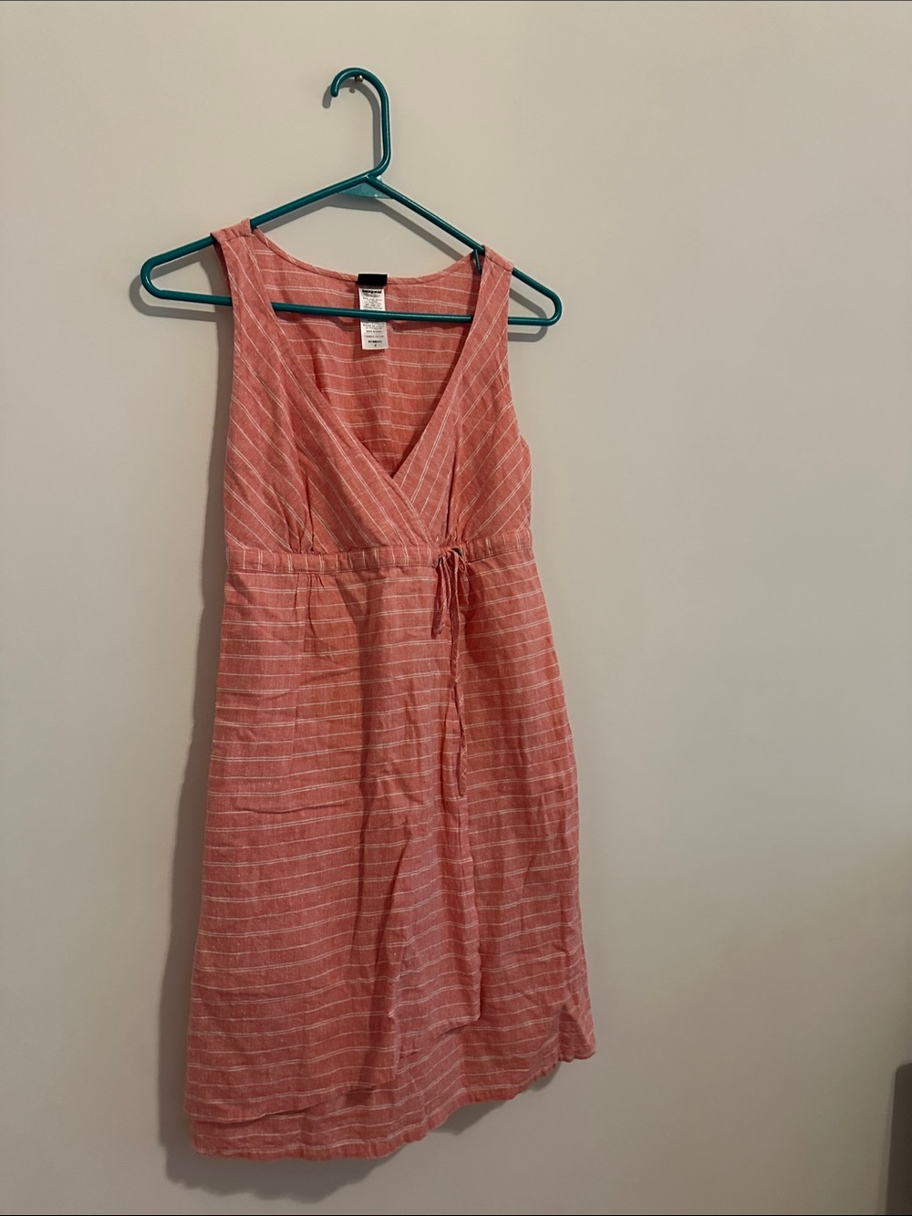 Patagonia Coral Pink Striped Midi Wrap Dress